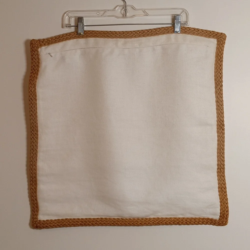 Pottery Barn Linen Pillow with Jute Border White/Tan 20 x 20